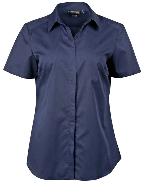 Benchmark M8110S Ladies' Dobby Striped Taped Short Sleeve Shirt - Territory Uniforms