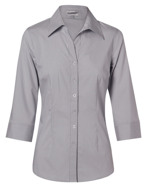 Benchmark M8200Q Women's Ticking Stripe 3/4 Sleeve Shirt - Territory Uniforms