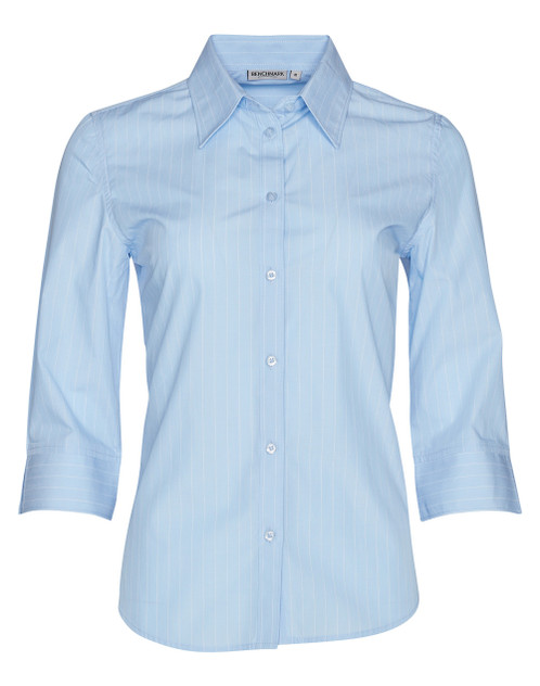 Benchmark M8223 3/4 Sleeve Shirt - Chambray/White - Territory Uniforms