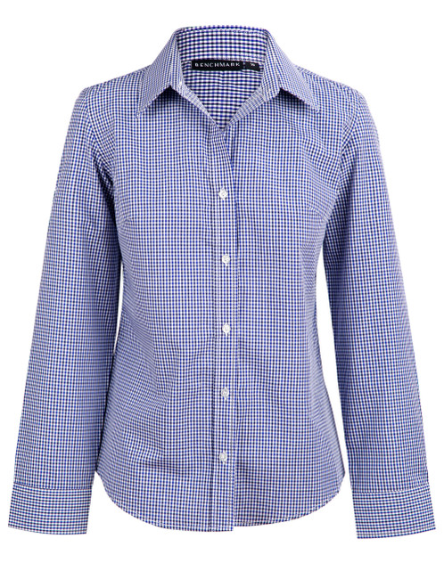 Benchmark M8320L Ladies' Two-Tone Check Long Sleeve Shirt - Territory Uniforms
