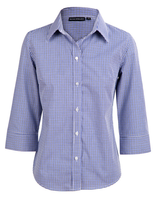 Benchmark M8320Q Ladies' Two-Tone Check 3/4 Sleeve Shirt - Territory Uniforms