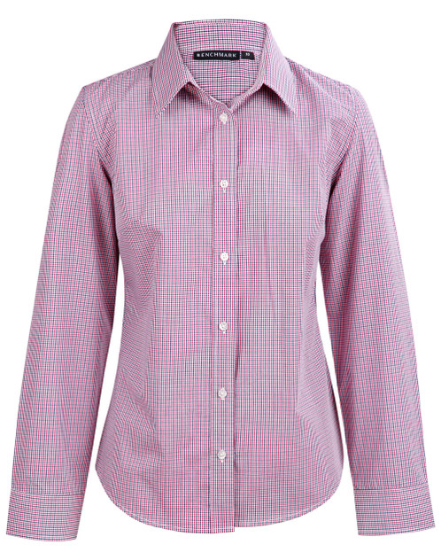 Benchmark M8340L Ladies' Two-Tone Mini Check Long Sleeve Shirt - Territory Uniforms