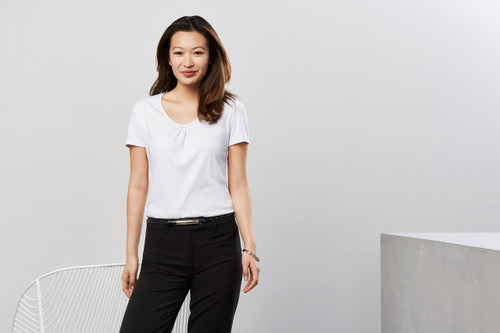 Ladies S/S Shirt-CHIC Knit Top-Gathering at the front of the shirt