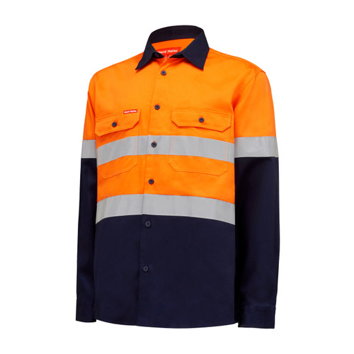 UPF 50+-ReflecTec tape in hoop configuration-Twin chest pockets with flap and button closure-High visibility compliant AS/NZS 4602.1:2011 for day and night use