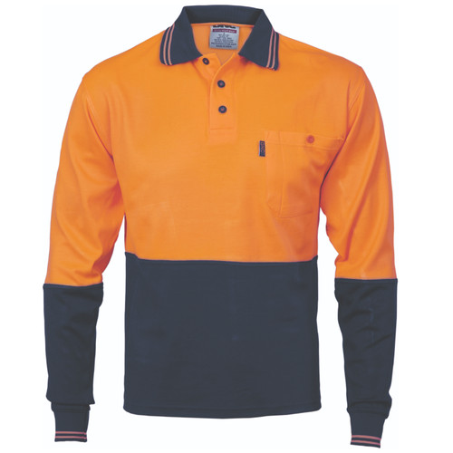 Cotton Back HiVis Two Tone Fluro Polo - Long Sleeve