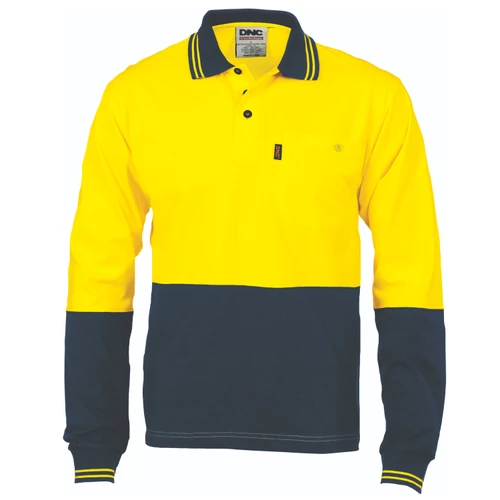 HiVis Cool-Breeze Cotton Jersey Polo Shirt with Under Arm Cotton Mesh - L/S