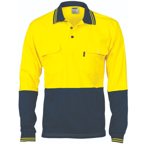 HiVis Cool-Breeze Two Tone Cotton Jersey Polo Shirt with Twin Chest Pocket - L/S