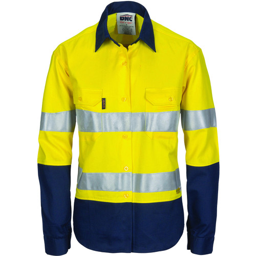 Ladies HiVis Two Tone Cool-Breeze Cotton Shirt with 3M R/Tape - Long Sleeve