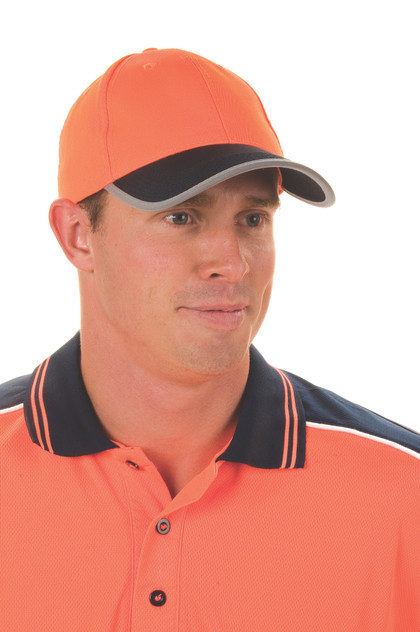 HiVis 2 tone cap with reflective trim & velcro strap