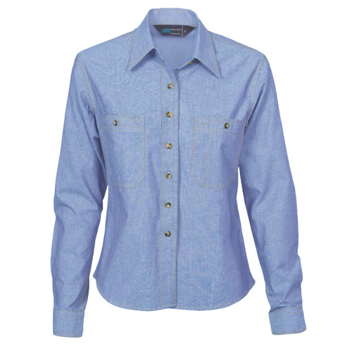 Ladies Cotton Chambray Shirt - Long Sleeve