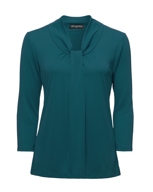 2221-Pippa-3/4 Sleeve-Soft Draped Neckline-Gathered Front