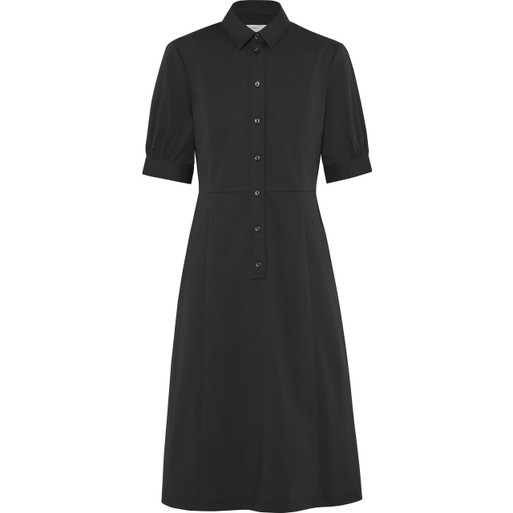 Fit and flare dress styling-Shirt collar with long placket-Secret bust and secret waist buttons-Elbow length sleeve with adjustable cuff
