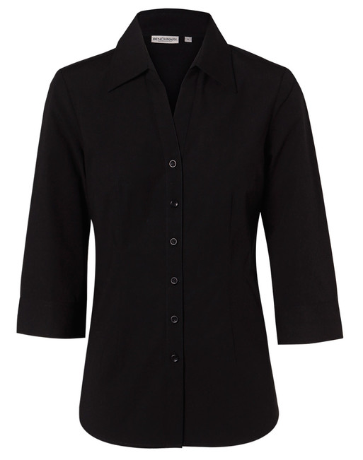 Benchmark M8020Q Women's Cotton/Poly Stretch 3/4 Sleeve Shirt - Territory Uniforms