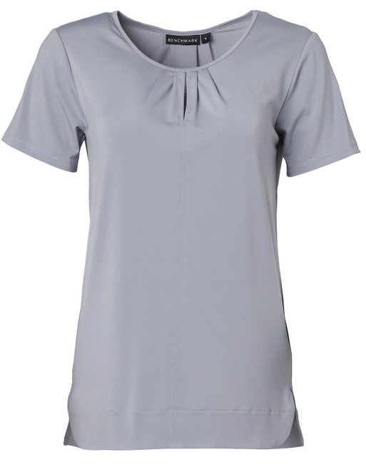M8850 Ladies' Round Neck with Pleats S/S Knit Top