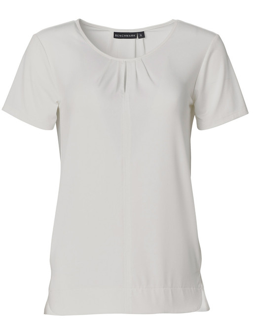 M8850 Ladies' Round Neck with Pleats S/S Knit Top