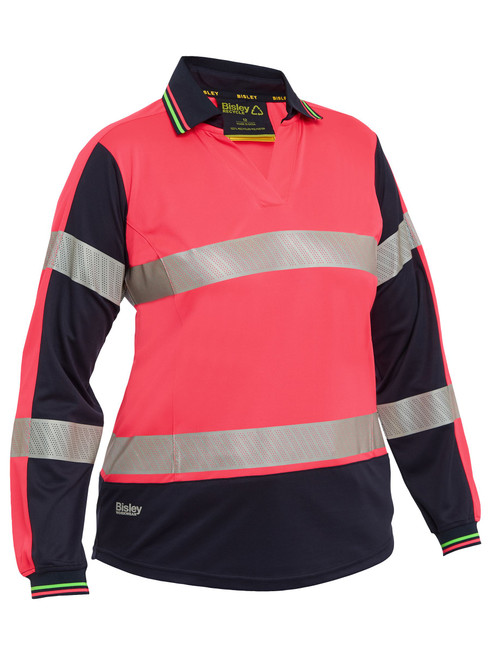 BKL6225T-Women's Taped Two Tone Hi Vis V-Neck Polo