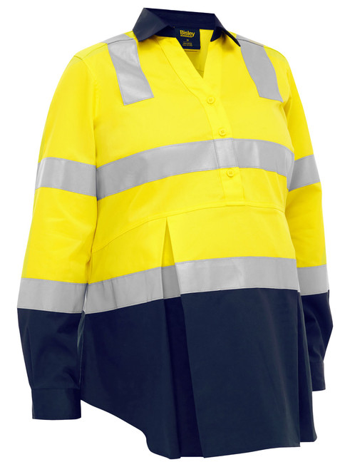 BLM6660T-Women's Taped Two Tone Hi Vis Closed Front Maternity Shirt