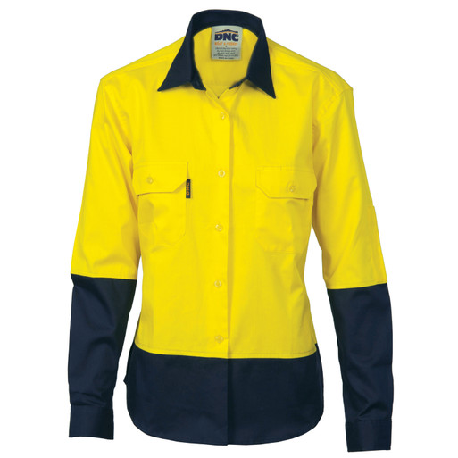 Ladies HiVis Two Tone Cool-Breeze Cotton Shirt - Long Sleeve