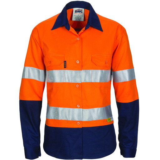 Ladies HiVis Two Tone Cool-Breeze Cotton Shirt with 3M R/Tape - Long Sleeve