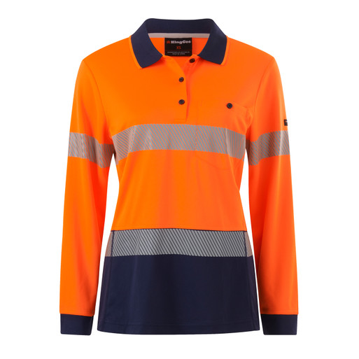 King Gee K44223 Long Sleeve Womens Hi-Vis Segmented Tape Polo - Territory Uniforms