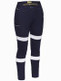BPL6015T-Women's Taped Mid Rise Stretch Cotton Pants
