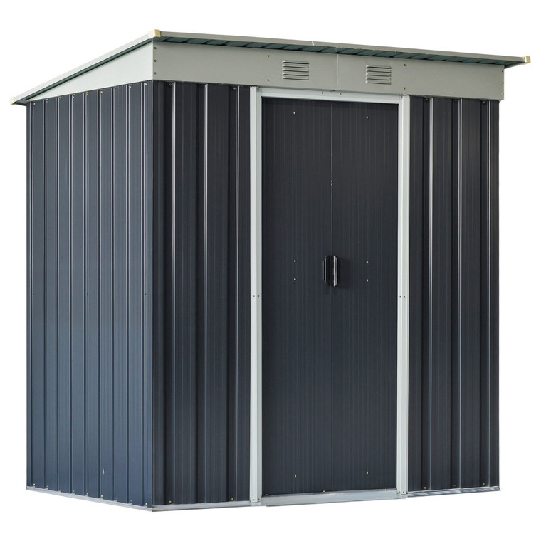 Outsunny 6' x 4' Metal Lean to Garden Shed, Outdoor Storage Shed, Garden Tool House with Double Sli S250-D0100H5S3E2