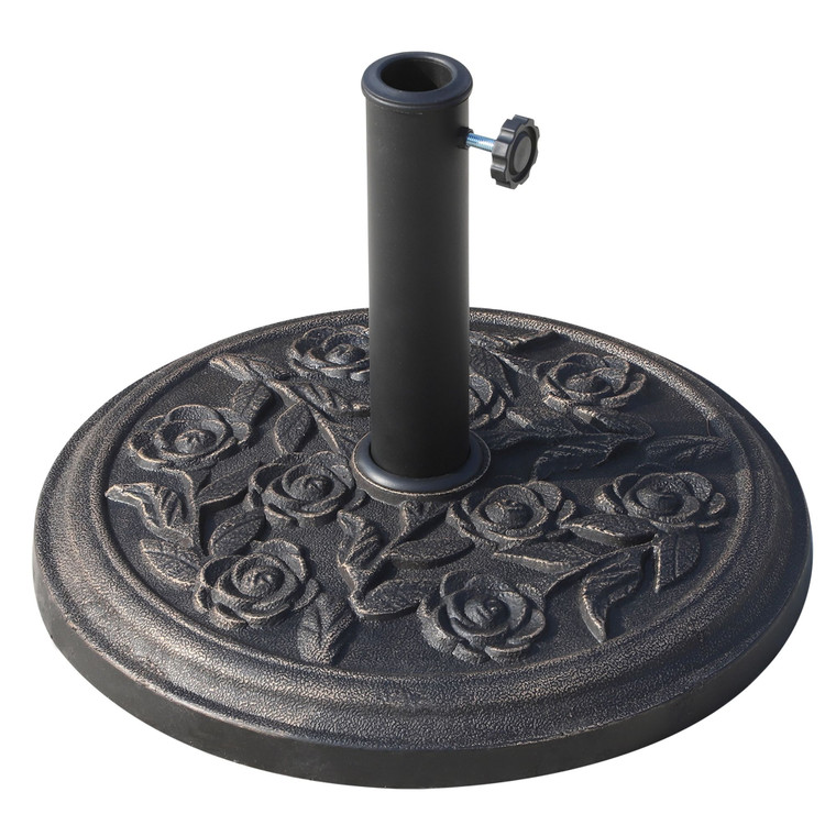 Outsunny 18" 20 lbs Round Resin Umbrella Base Stand Market Parasol Holder with Decorative Rose Flor S250-D0100H5SF32