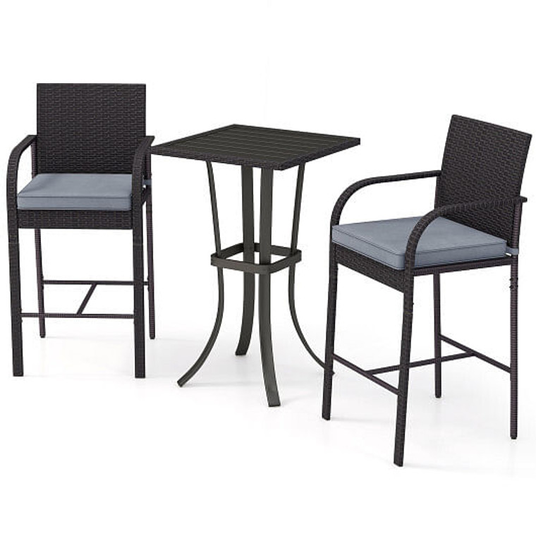 3-Piece Patio Wicker Rattan Bar Height Chairs and Square Table Set-Black B593-NP11975