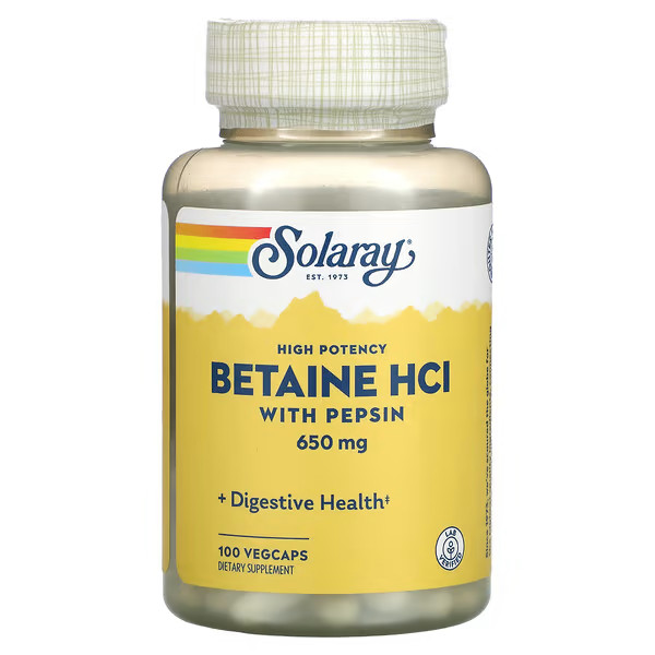 Betaine HCL with Pepsin 100 Vcaps (650 mg)