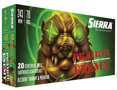 Sierra A150702 Prairie Enemy 243Win 70gr Sierra BlitzKing 20 Per Box/10 Case Centerfire, Rifle Ammunition