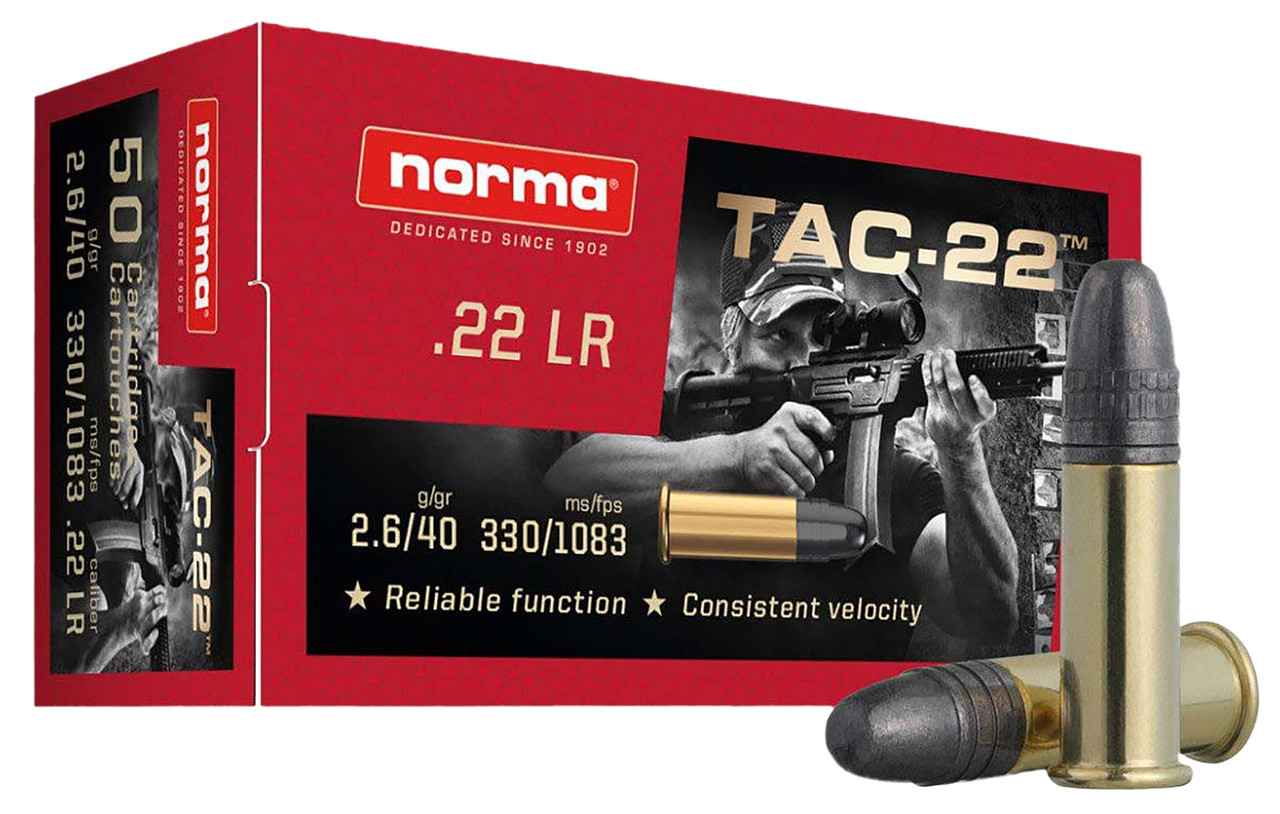 Norma Ammunition 2425092 Tac 22LR 40gr Lead Round Nose 50 Per Box/100 Case, Rimfire Ammuinition