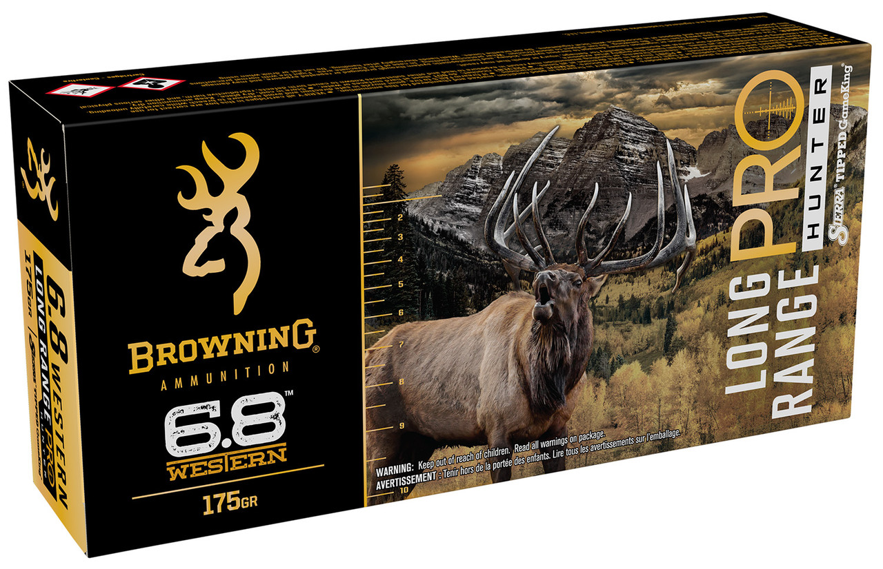 Browning B192500682 Long Range Pro Hunter 6.8Western 175gr Sierra Tipped GameKing 20 Per Box/10 Case Centerfire, Rifle Ammunition