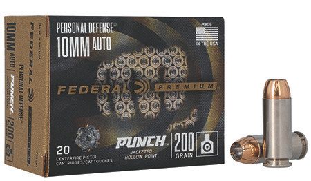 Federal PD10P1 Punch Personal Defense 10mmAuto 200gr Jacketed Hollow Point 20 Per Box/10 Case Centerfire, Handgun Ammunition