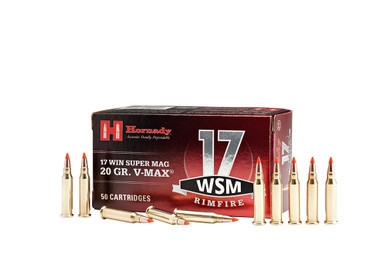 Hornady Varmint Express .17 Winchester Super Magnum (WSM) Ammunition 50 Rounds 20 Grain V-Max Polymer Tip Projectile 3000fps