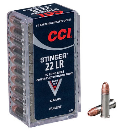 CCI 0050 Stinger 22LR 32gr Copper Plated Hollow Point 50 Per Box/100 Case Rimfire Ammunition