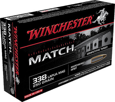 Winchester S338LM Match 338LapuaMag 250gr Sierra MatchKing BTHP 20 Per Box/10 Case Centerfire, Rifle Ammunition