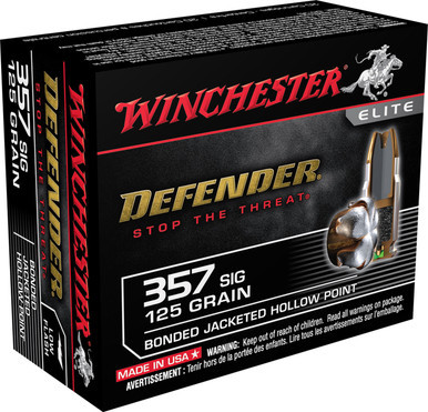 Winchester Defender 357 Sig 125 Grain Bonded Jacket Hollow Point S357SPDB