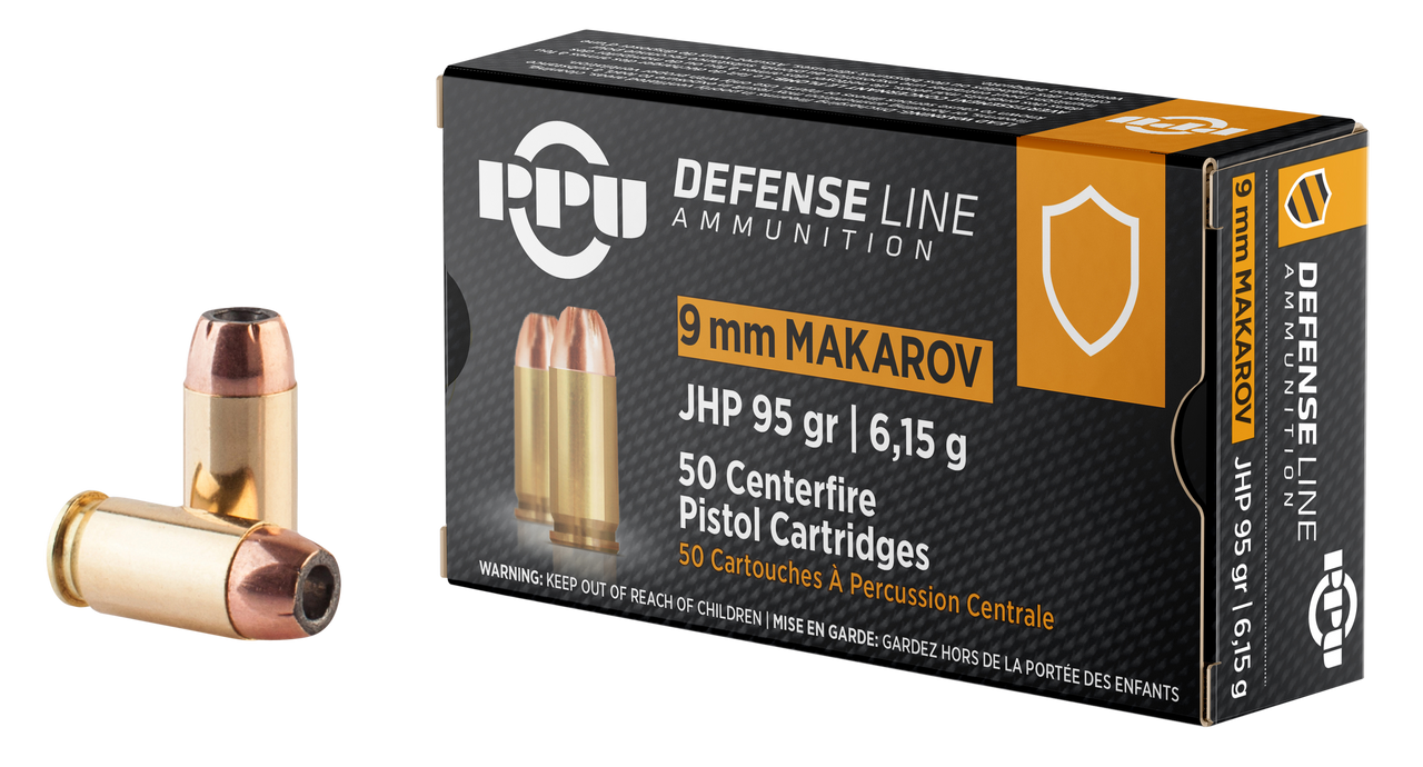 PPU Defense 9x18 Makarov 95 gr Jacketed Hollow Point PPD9M