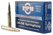 PPU Standard Rifle 30-06 Springfield 165 Grain Pointed Soft Point Boat-Tail