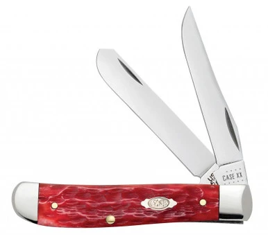 Case Mini Trapper Dark Red Peach Seed Jigged Bone Carbon Steel