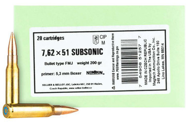 Sellier & Bellot Rifle .308 Win 200gr 1030 fps Full Metal Jacket Subsonic