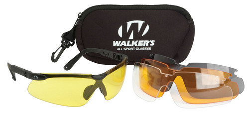 Walker's Sport Glasses With 4 Interchangeable Lenses Clear Amber Yellow Smoke Grey