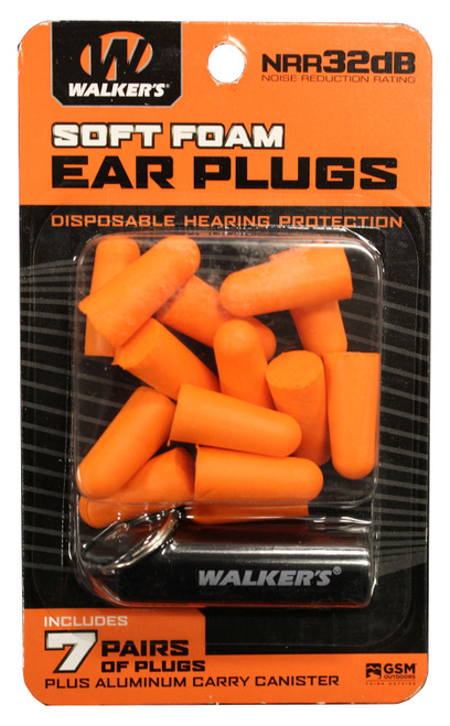 Walker's 7 Pairs Neon Orange Foam Plug With Black Aluminum Carry Canister view 2