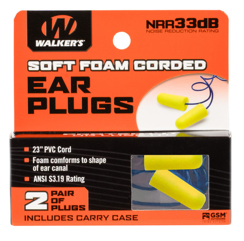 Walker's 2 Pairs Neon Yellow Blue Corded Foam Plug With Plastic Case