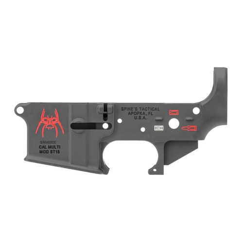 Spikes Tactical Spider Stripped Lower Receiver Multicaliber Black/Red view 2