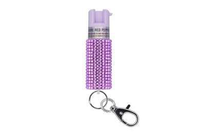 Sabre Pepper Spray with Jeweled Design and Snap Clip Purple