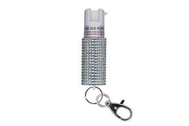 Sabre Pepper Spray with Jeweled Design and Snap Clip White