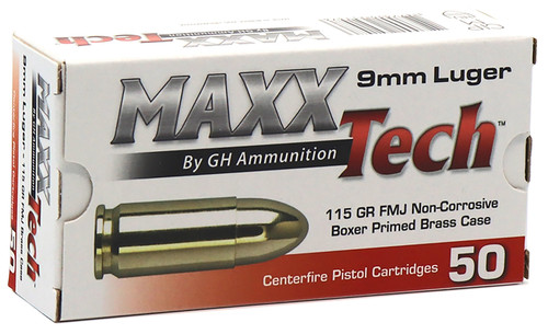 MaxxTech Brass Pistol 9mm 115 gr Full Metal Jacket