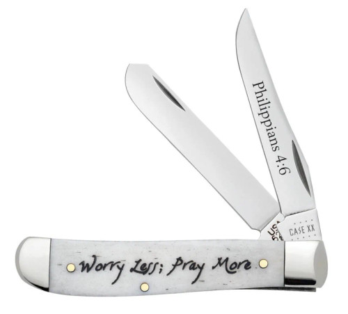 Case Worry Less, Pray More 2.7"/2.8" Clip/Spey Folding Knives Bone