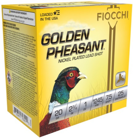 Fiocchi Golden Pheasant Extreme 20 Gauge 2.75" 7.5 Shot Nickle Plated Lead Shot